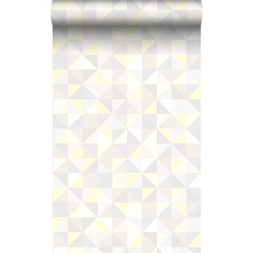 carta da parati triangoli beige crema chiaro, grigio caldo chiaro, giallo pastello chiaro e beige chiaro brillante
