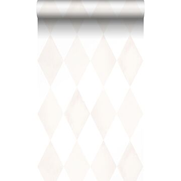 carta da parati rombo diamante con effetto pittorico sottile beige crema chiaro e bianco opaco