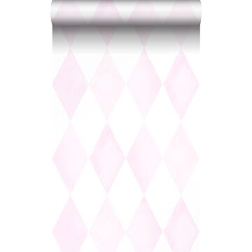 carta da parati rombo diamante con effetto pittorico sottile rosa cipria pastello chiaro e bianco opaco