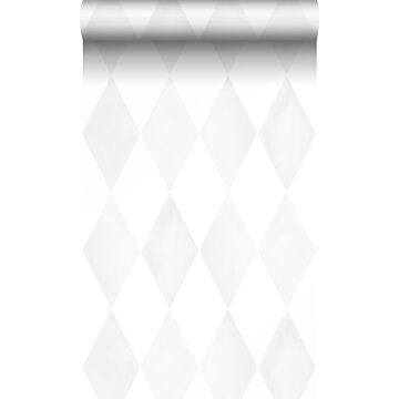 carta da parati rombo diamante con effetto pittorico sottile bianco opaco e grigio caldo chiaro