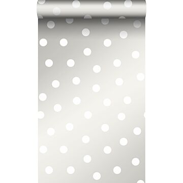carta da parati puntini pois polka dots bianco opaco e grigio argento lucido