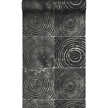 carta da parati sezione di tronco d'albero nero opaco e argento