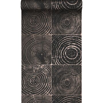 carta da parati sezione di tronco d'albero nero opaco e bronzo lucente