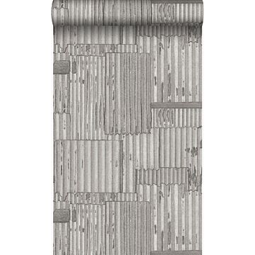 carta da parati fogli ondulati metallici industriali 3D grigio chiaro