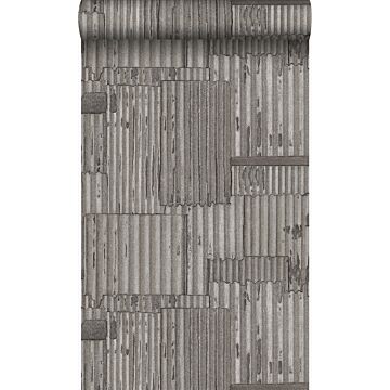 carta da parati fogli ondulati metallici industriali 3D grigio scuro