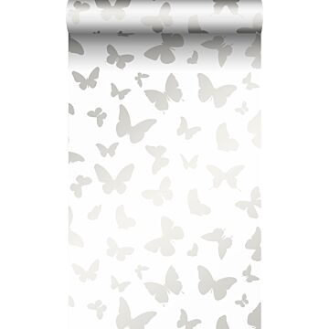 carta da parati farfalle bianco opaco e argento lucido