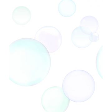 fotomurale grandi bolle galleggianti viola lilla lavanda pastello chiaro, verde menta pastello chiaro e blu celeste pastello chiaro